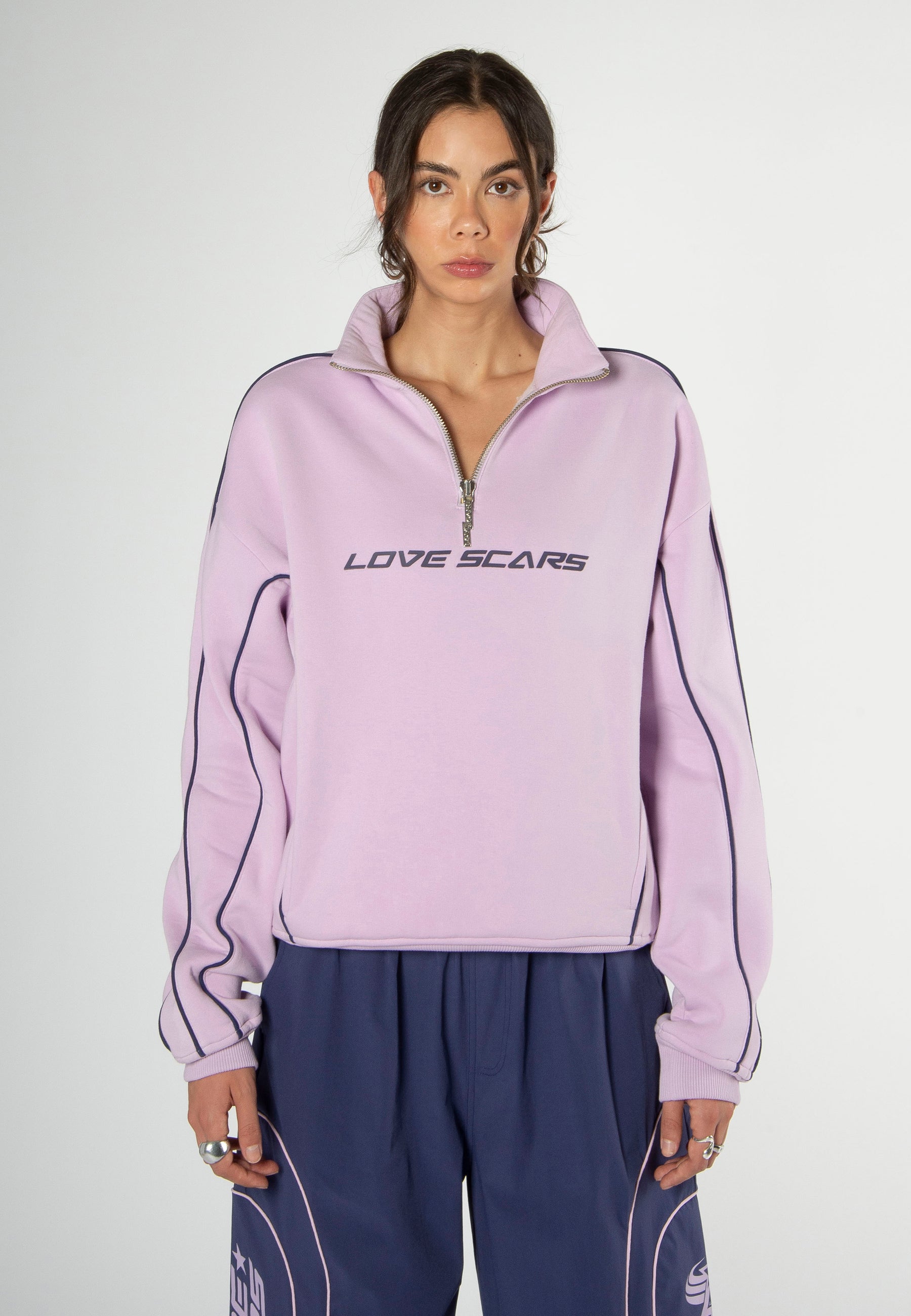 PIPING HALF-ZIP SWEATER FADED LILAC