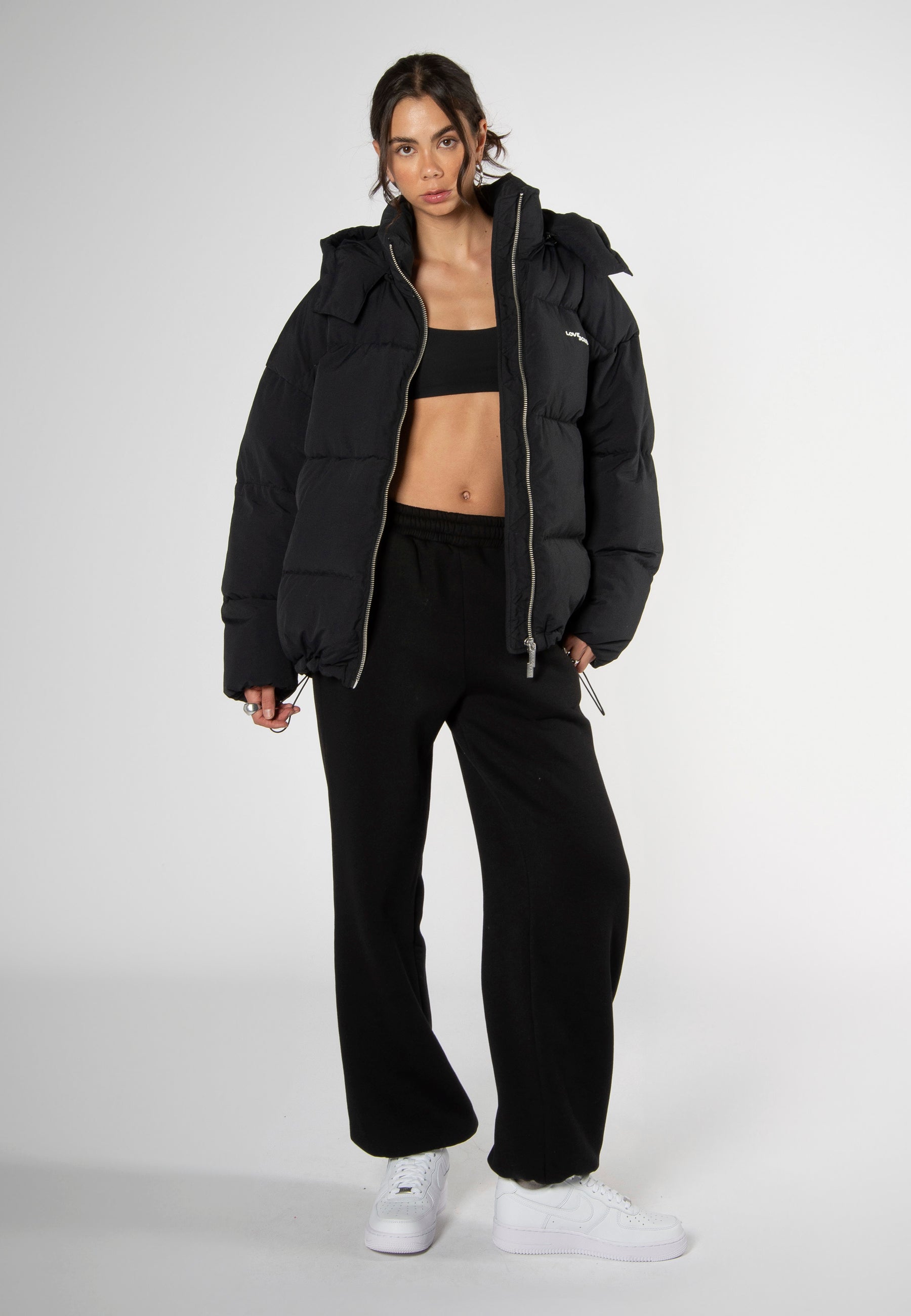 Black puffer winter jacket on sale