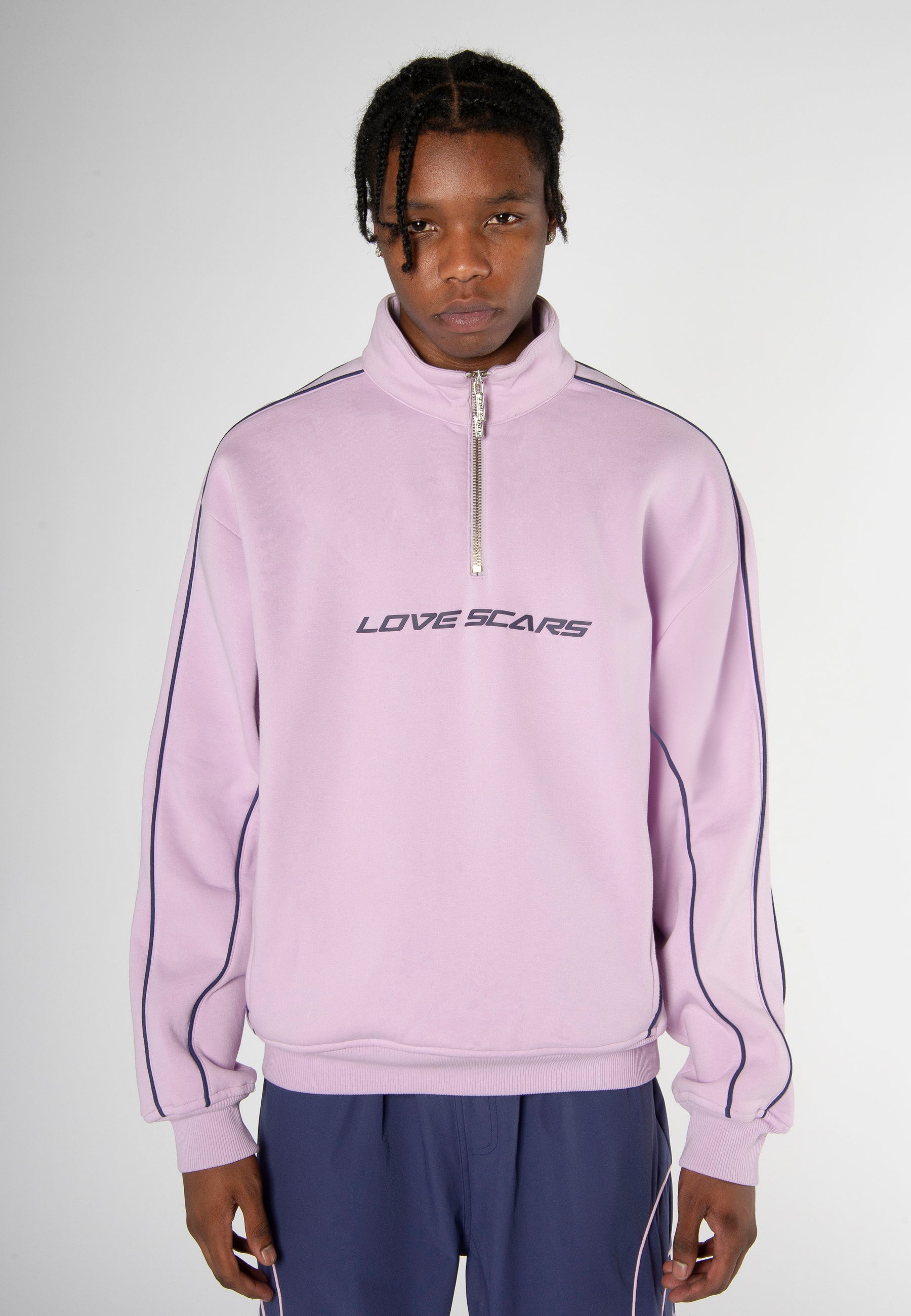 PIPING HALF-ZIP SWEATER FADED LILAC