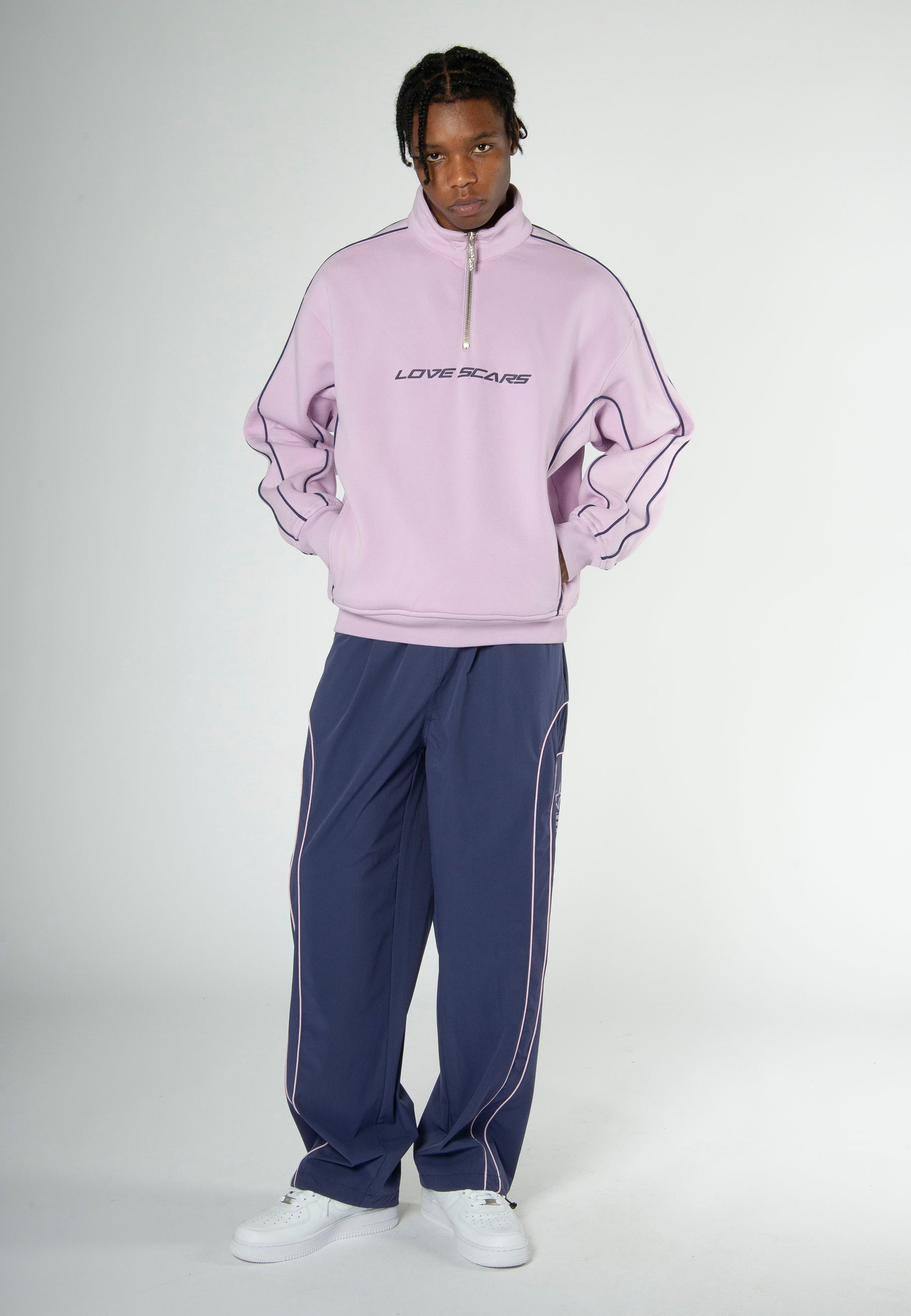 PIPING HALF-ZIP SWEATER FADED LILAC