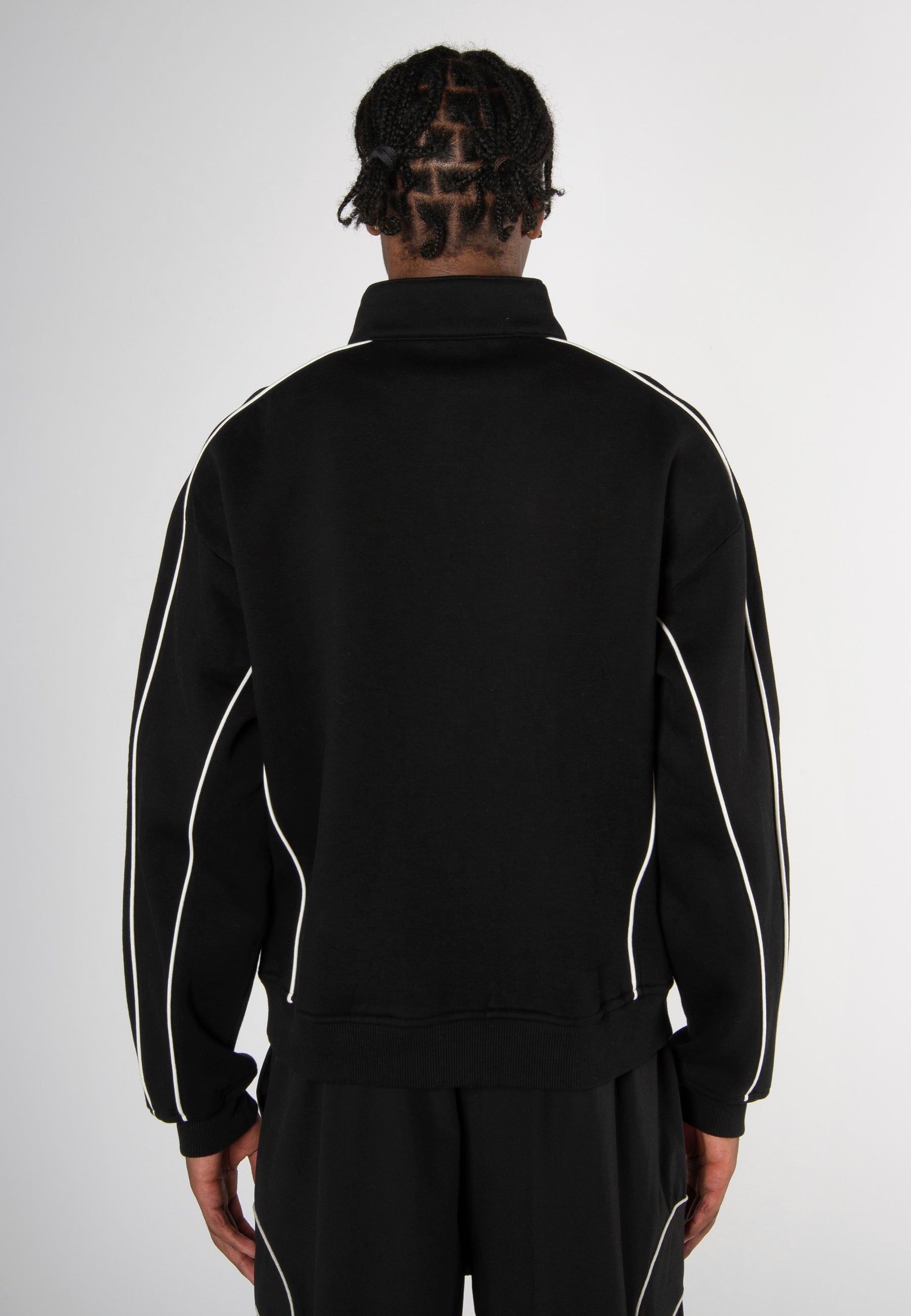 PIPING HALF-ZIP SWEATER BLACK