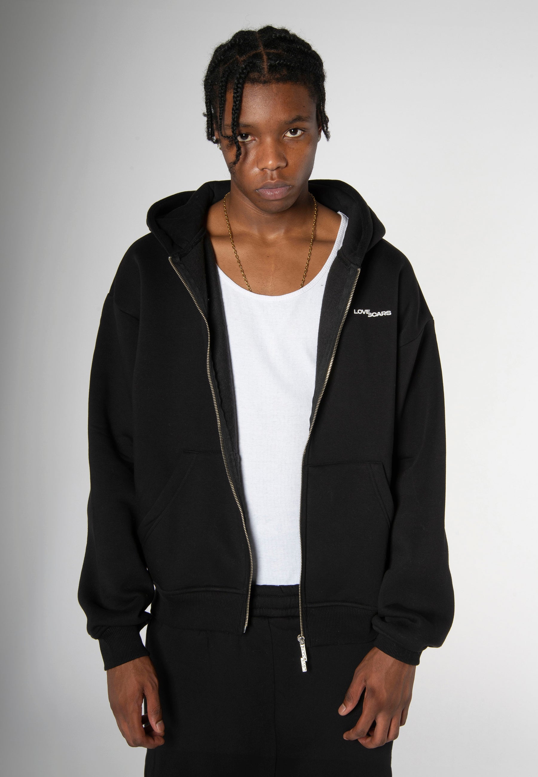 BASIC LOGO ZIP HOODIE BLACK