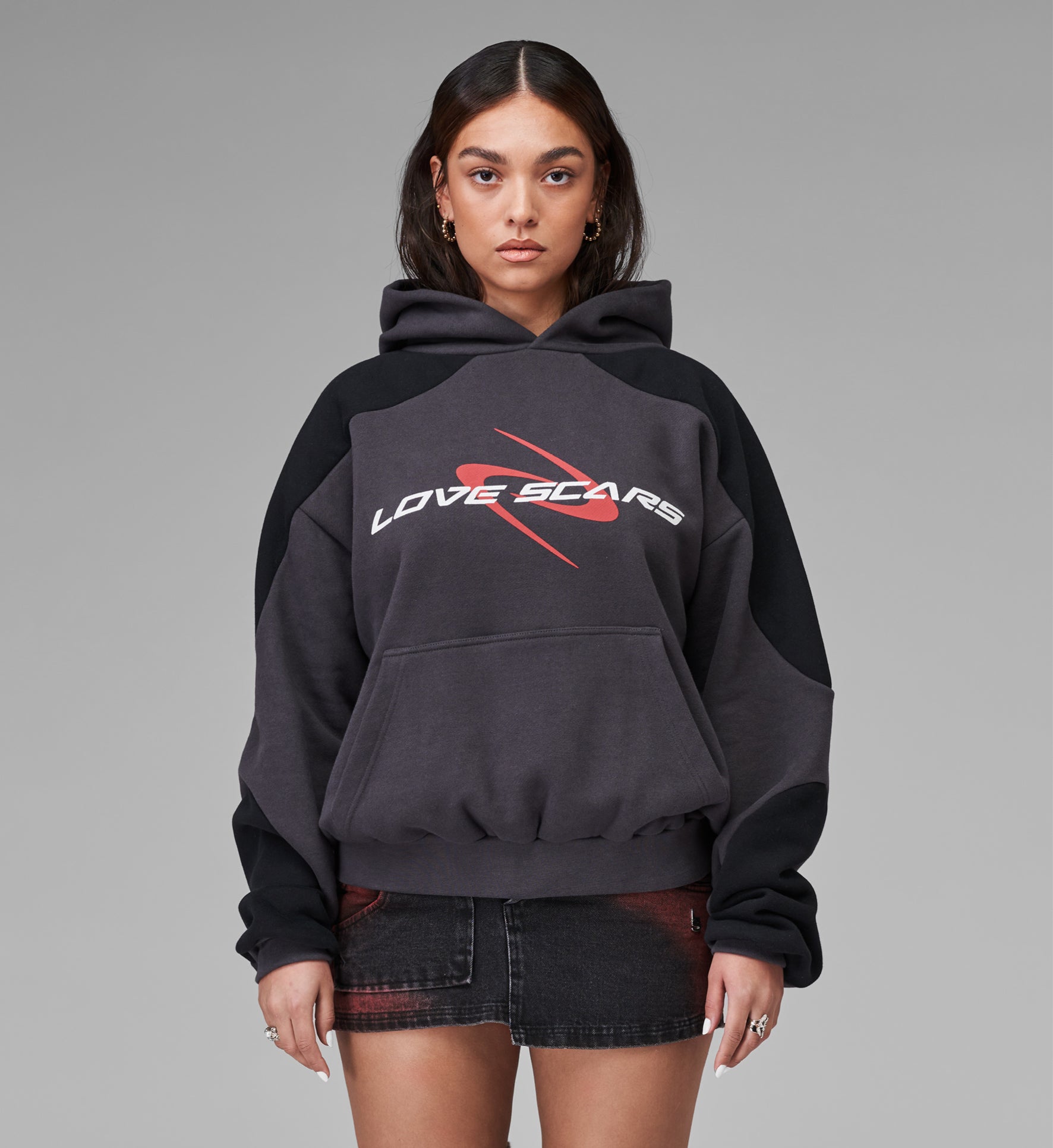 PANELED RACING HOODIE ANTHRA&BLACK