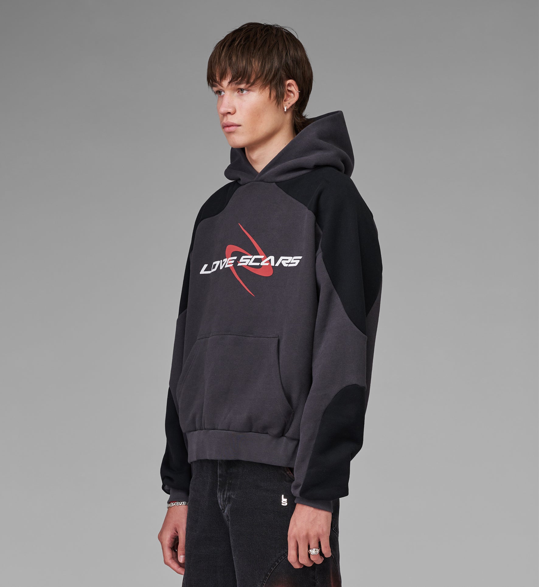 PANELED RACING HOODIE ANTHRA&BLACK