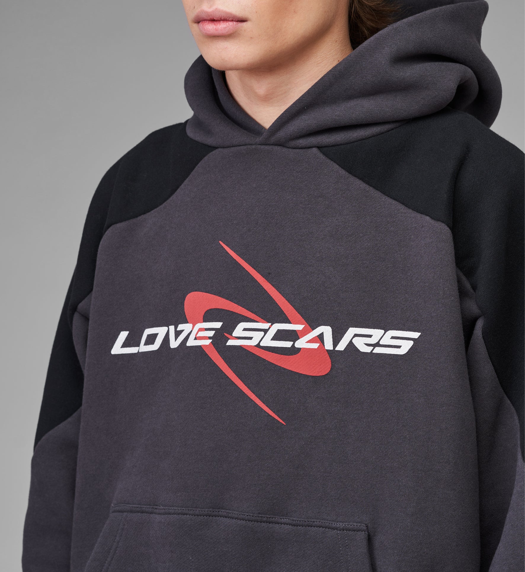 PANELED RACING HOODIE ANTHRA&BLACK